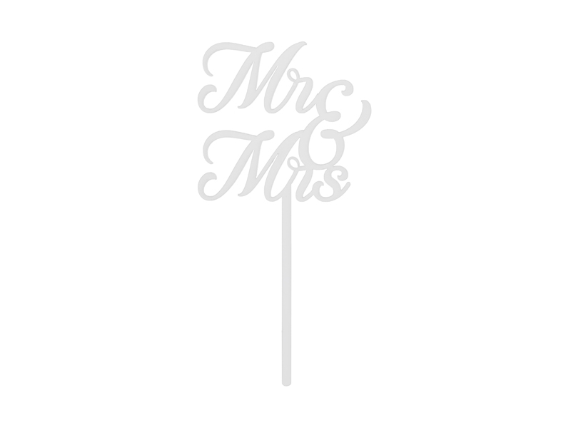 Topper akrylowy na tort MR & MRS, biały, 16.5 cm