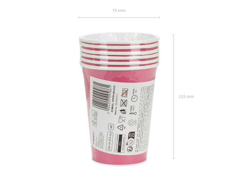 Kubeczki papierowe, ciemny różowy, 250ml (1 op. / 6 szt.) - obrazek 8