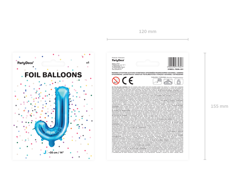 Balon foliowy Litera ''J'', 35cm, niebieski - obrazek 3