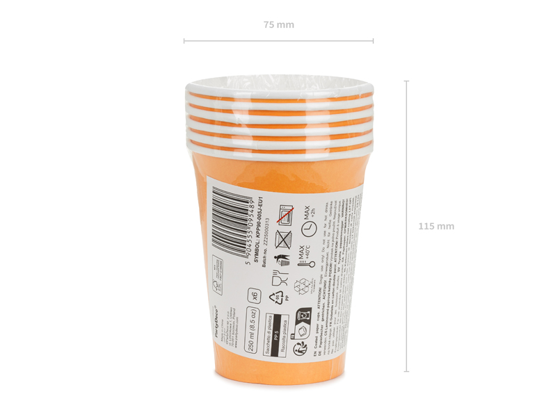 Kubeczki papierowe, jasny pomarańczowy, 250ml (1 op. / 6 szt.) - obrazek 5