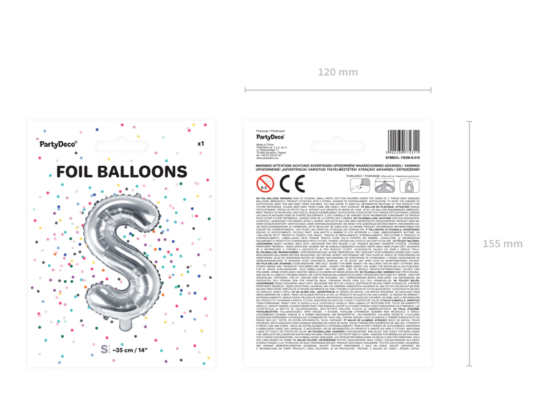 Balon foliowy Litera ''S'', 35cm, srebrny - obrazek 4