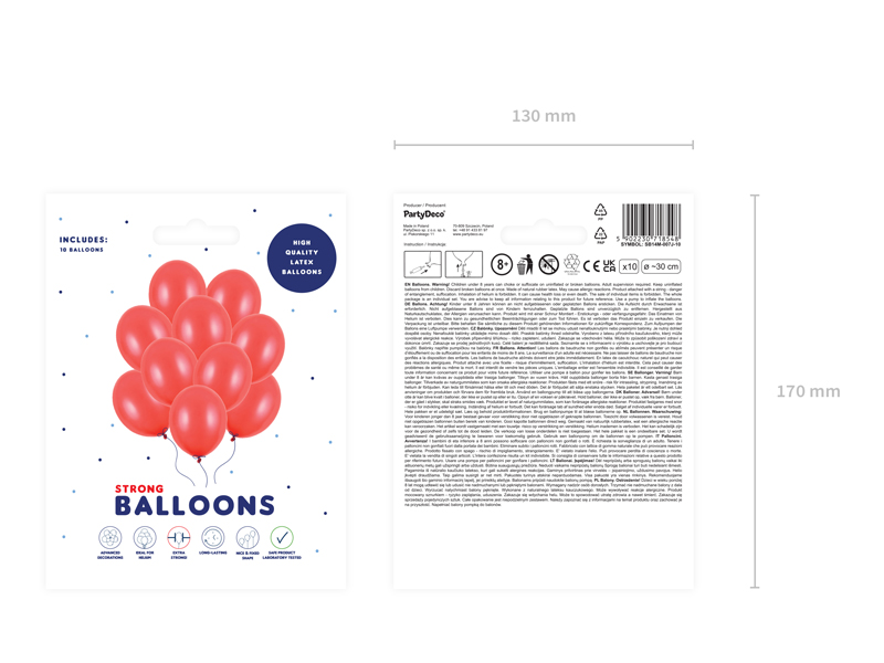 Balony Strong 30cm, Metallic Poppy Red (1 op. / 10 szt.) - obrazek 2