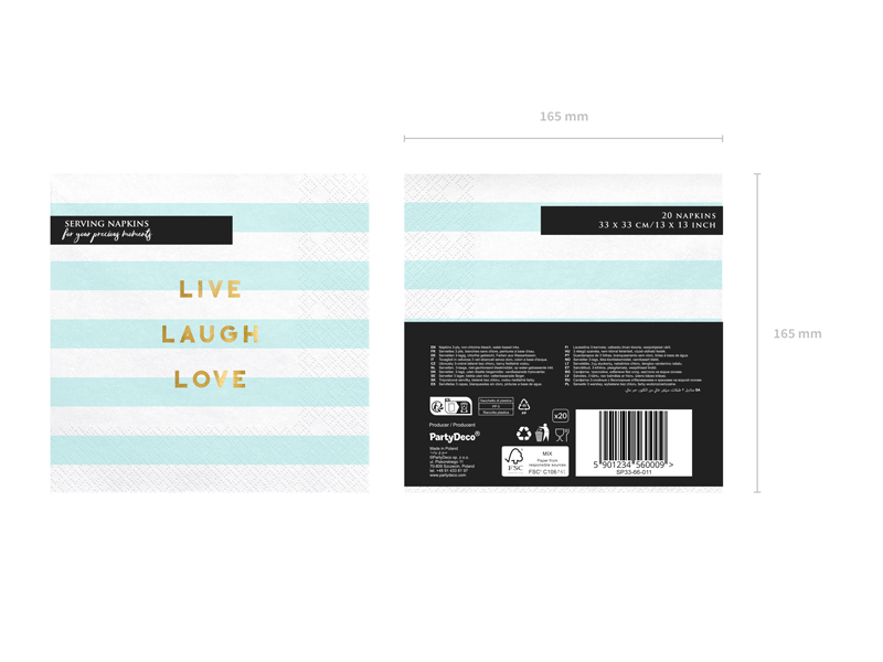 Serwetki Yummy - Live Laugh Love, jasny niebieski, 33x33cm (1 op. / 20 szt.) - obrazek 9