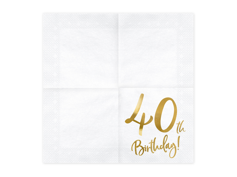 Serwetki 40th Birthday, biały, 33x33cm (1 op. / 20 szt.) - obrazek 2