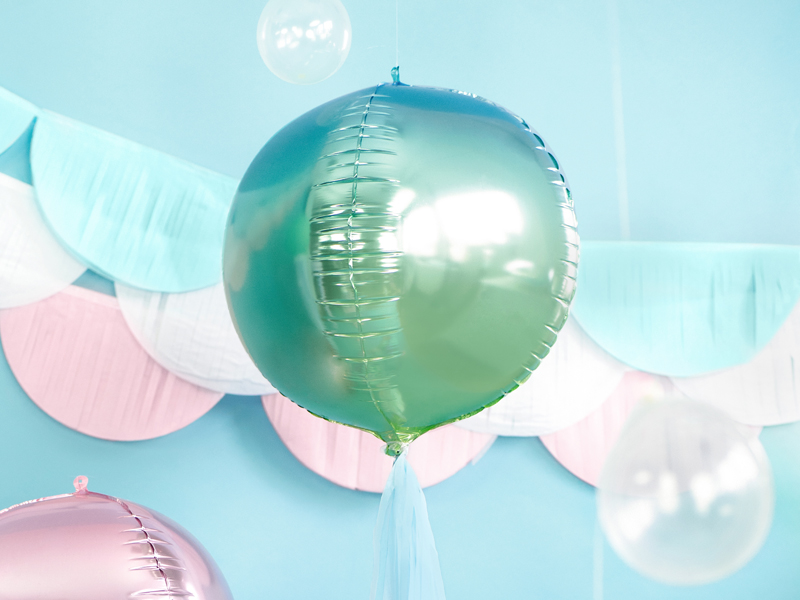 Balon foliowy Kula ombre, niebiesko-zielony, 35cm - obrazek 2