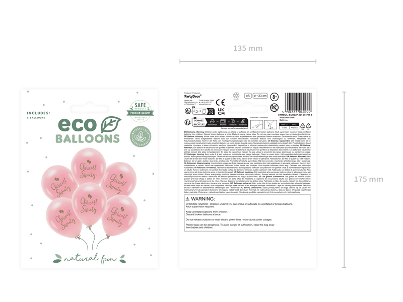 Balony Eco 33 cm, Chrzest Święty, rumiany różowy (1 op. / 6 szt.) - obrazek 4