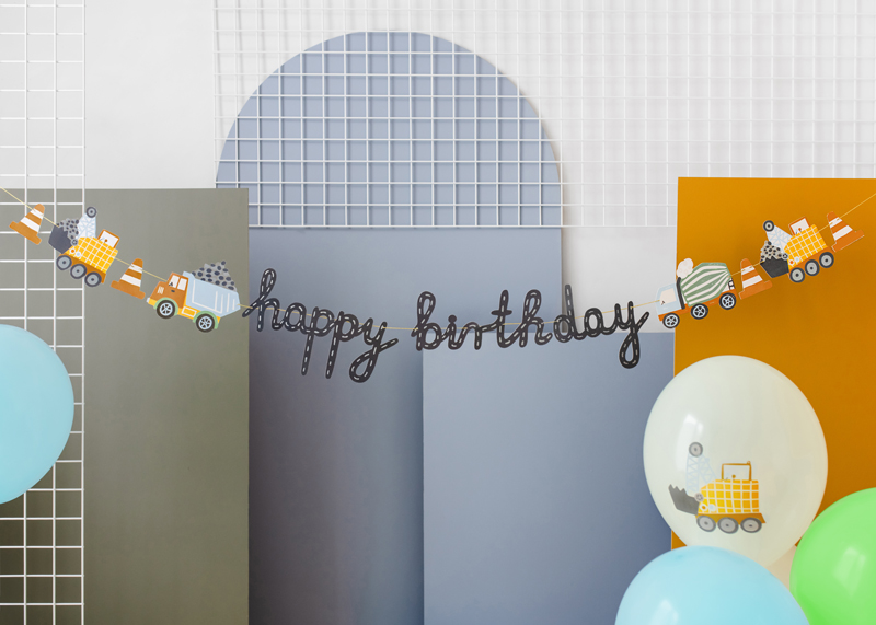 Baner Happy birthday Pojazdy budowlane, 2 m, mix - obrazek 2