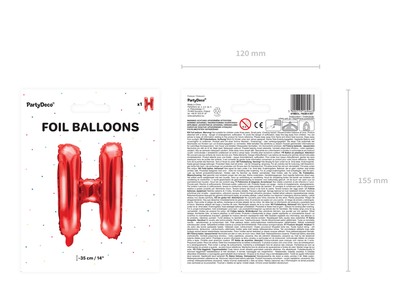 Balon foliowy Litera ''H'', 35cm, czerwony - obrazek 5