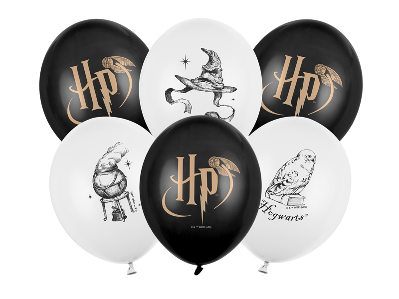 Balony Strong Harry Potter z nadrukiem, biało-czarny (1 op. / 6 szt.)