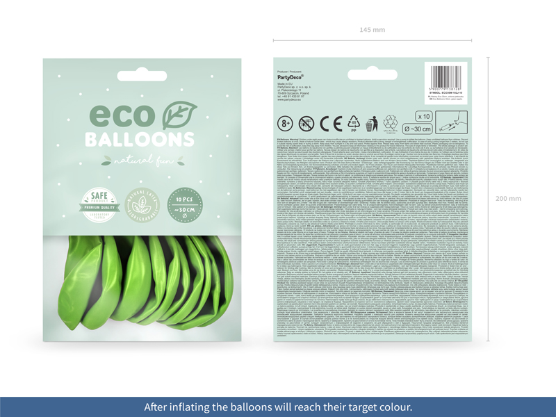 Balony Eco 30cm metalizowane, zielone jabłuszko (1 op. / 10 szt.) - obrazek 2