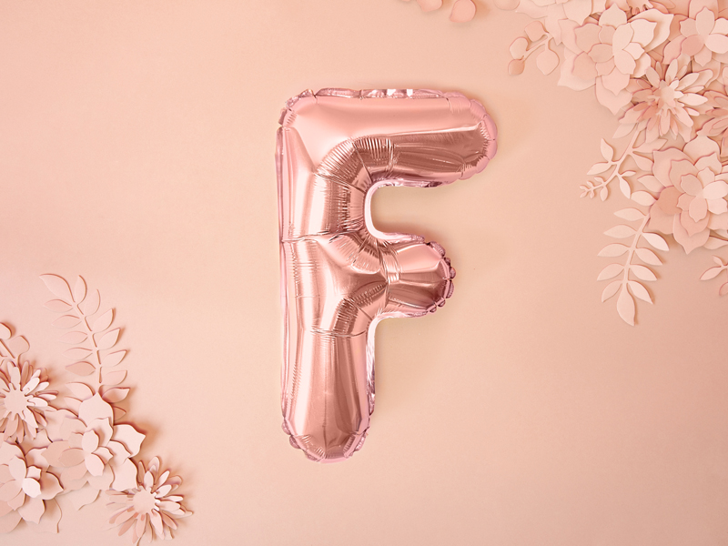 Balon foliowy Litera ''F'', 35cm, różowe złoto - obrazek 2