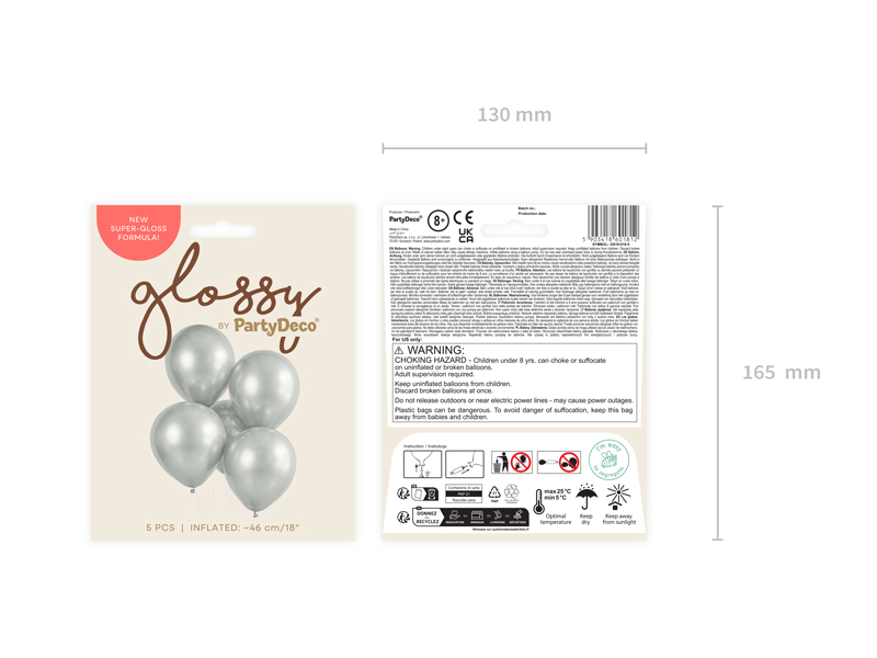 Balony Glossy 46cm, srebrny (1 op. / 5 szt.) - obrazek 5