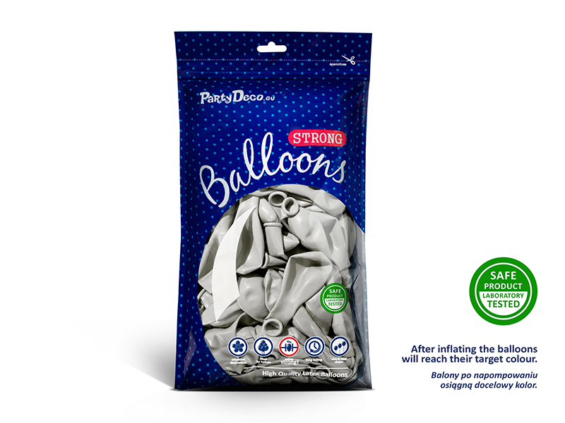 Balony Strong 30cm, Metallic Silver Snow (1 op. / 50 szt.) - obrazek 2