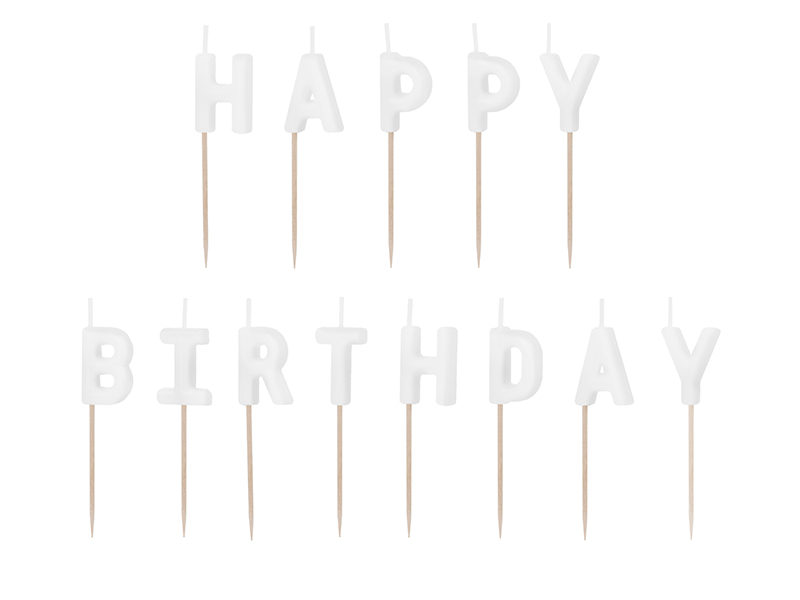Świeczki urodzinowe Happy Birthday, 2.5 cm, biały (1 op. / 13 szt.)