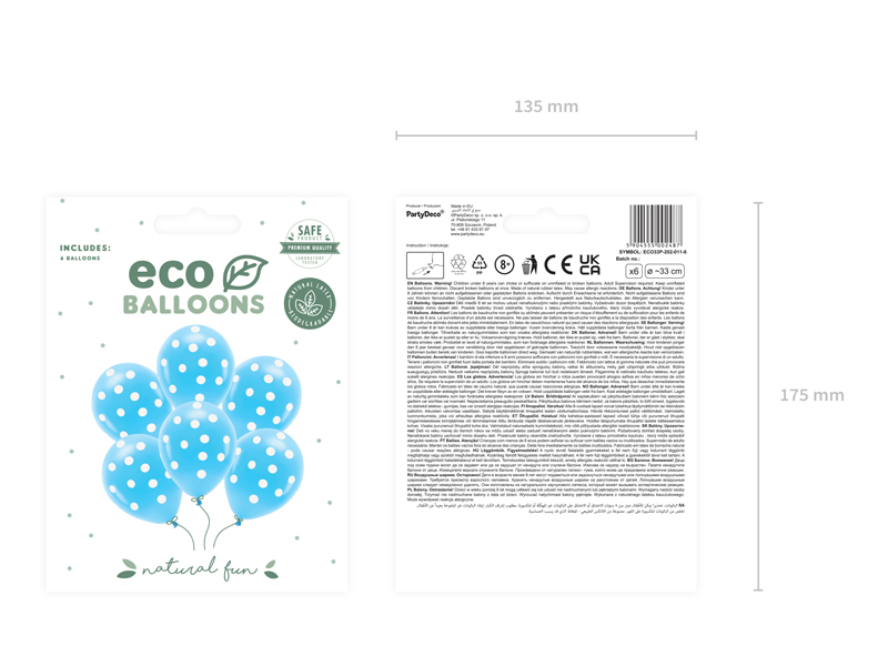Balony Eco 33 cm pastelowe, Kropki, błękit (1 op. / 6 szt.) - obrazek 2
