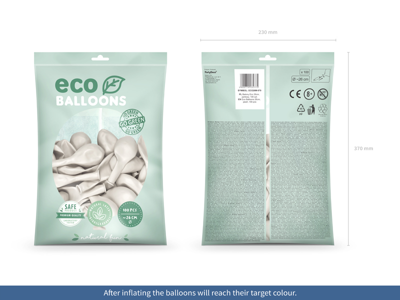 Balony Eco 26cm metalizowane, perłowy (1 op. / 100 szt.) - obrazek 2