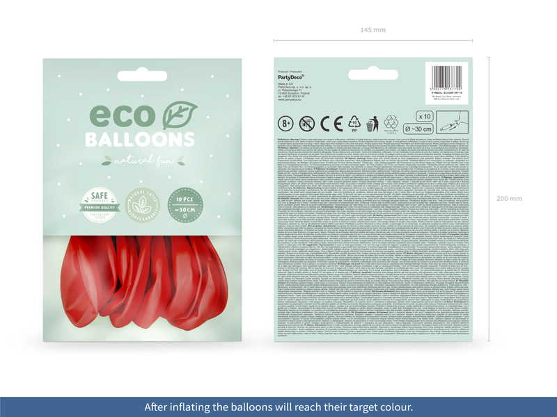 Balony Eco 26cm pastelowe, czerwony (1 op. / 10 szt.) - obrazek 6