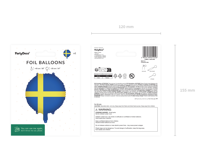 Balon foliowy Flaga Szwecji, 35 cm, mix - obrazek 2