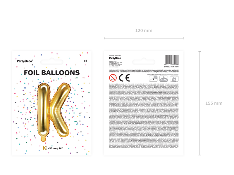Balon foliowy Litera ''K'', 35cm, złoty - obrazek 3