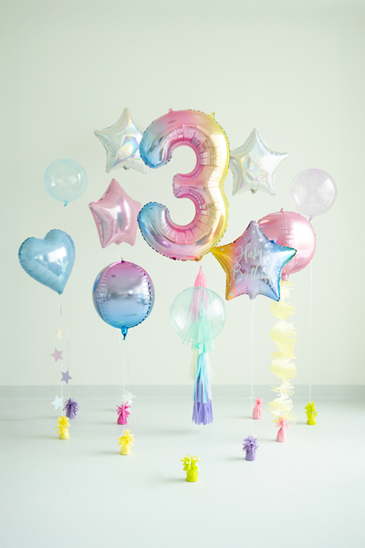 Balon foliowy Cyfra ''3'', 86cm, pastelowy tęczowy - obrazek 2