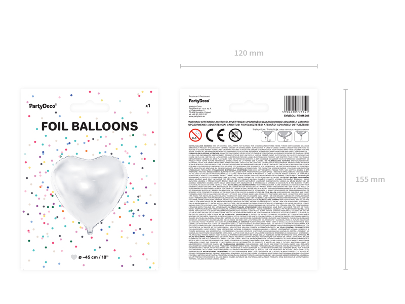 Balon foliowy Serce, 45cm, biały - obrazek 5