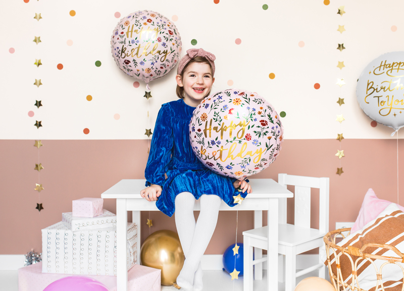 Balon foliowy Happy Birthday, 45cm, jasny różowy - obrazek 2