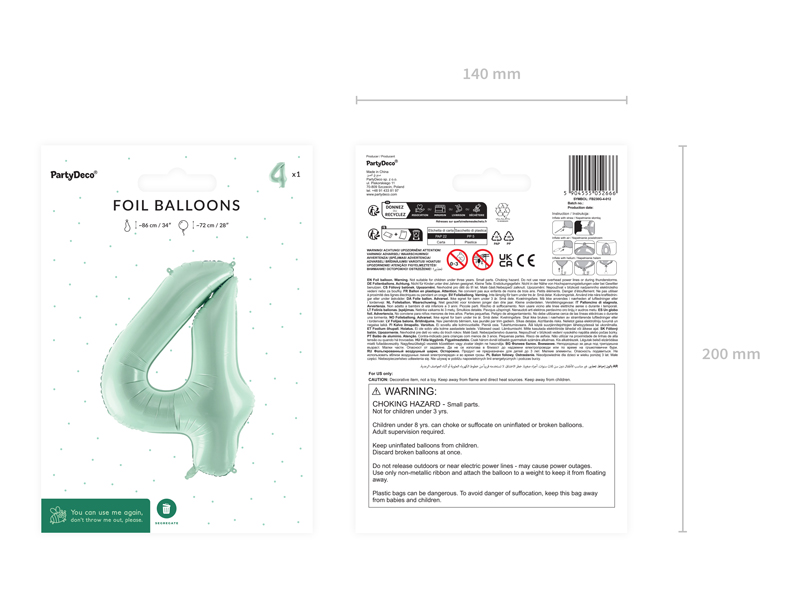 Balon foliowy Cyfra ''4'', 72cm, zieleń - obrazek 7