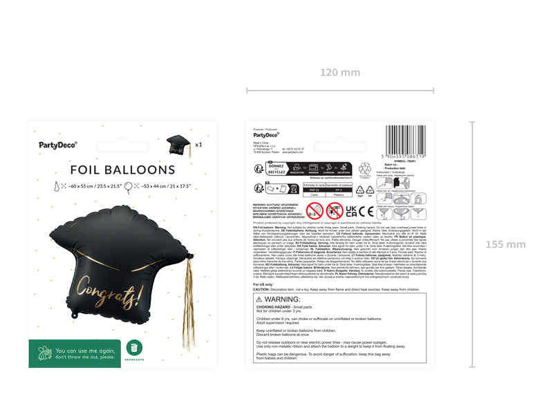 Balon foliowy Czapka "Congrats!", 60x55 cm, mix - obrazek 3