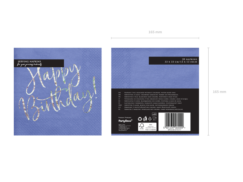 Serwetki Happy Birthday, granatowy, 33x33cm (1 op. / 20 szt.) - obrazek 4