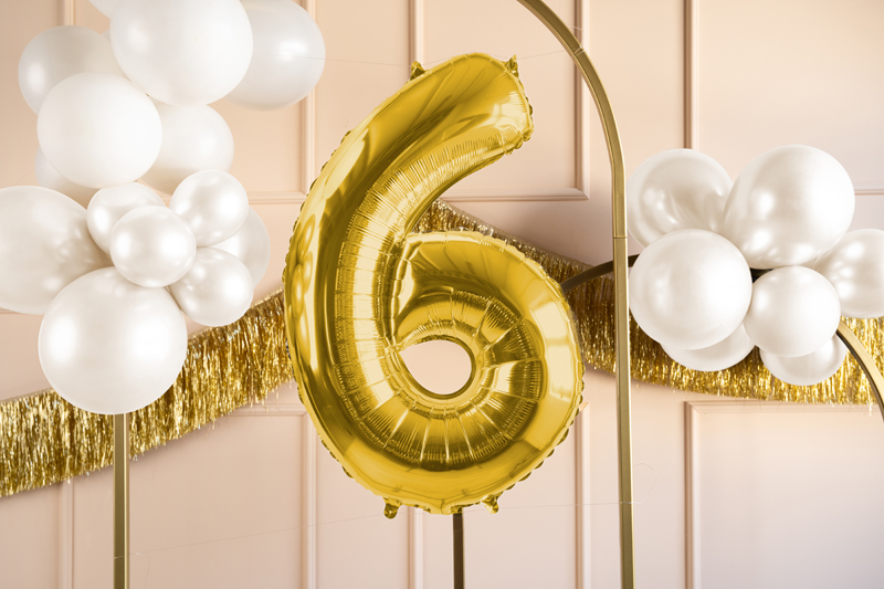 Balon foliowy Cyfra ''6'', 72cm, jasny złoty - obrazek 2