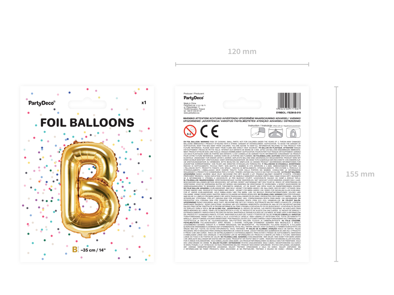 Balon foliowy Litera ''B'', 35cm, złoty - obrazek 7
