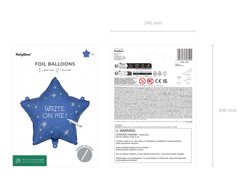 Balon foliowy Gwiazdka z markerem, 51 cm, granatowy - obrazek 3