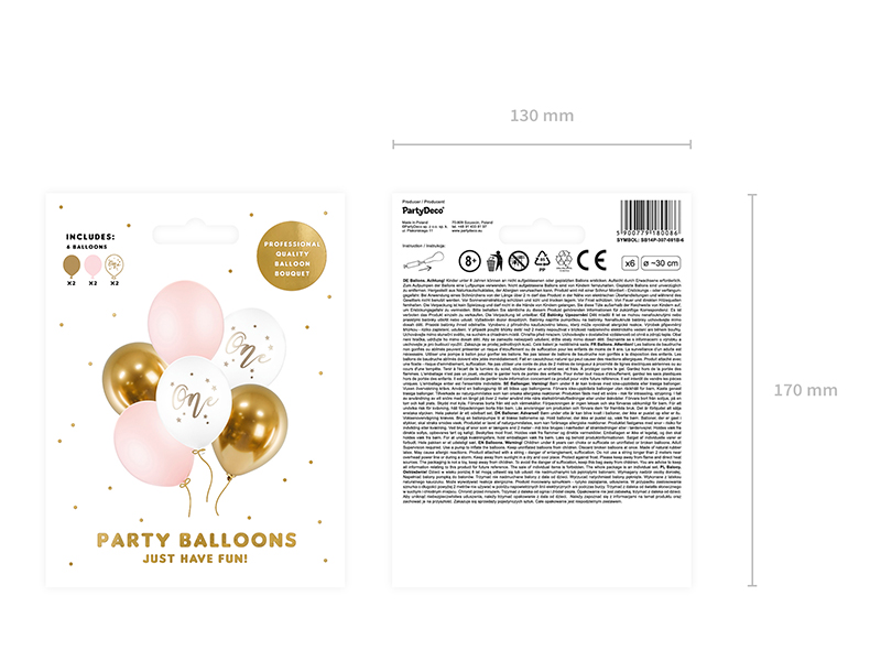 Balony 30cm, One, Pastel Pale Pink (1 op. / 6 szt.) - obrazek 3