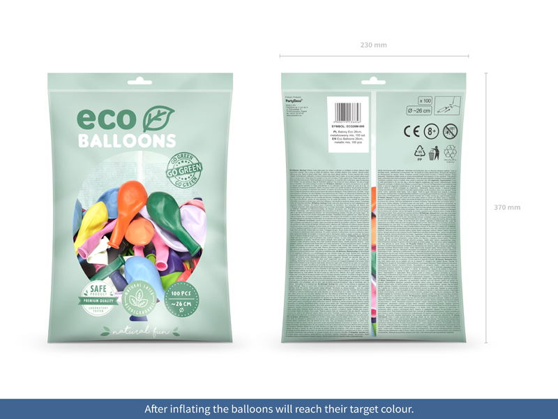 Balony Eco 26cm metalizowane, mix (1 op. / 100 szt.) - obrazek 2