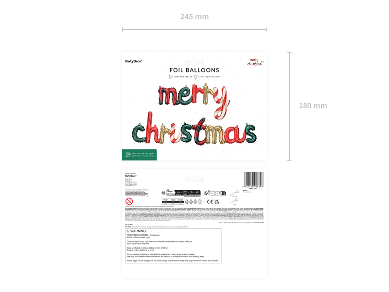 Balon foliowy Merry Christmas, 143 x 25 cm, mix - obrazek 2