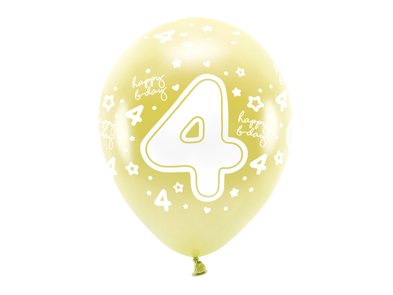 Balony Eco 33 cm, Cyfra '' 4 '', jasny złoty (1 op. / 6 szt.)