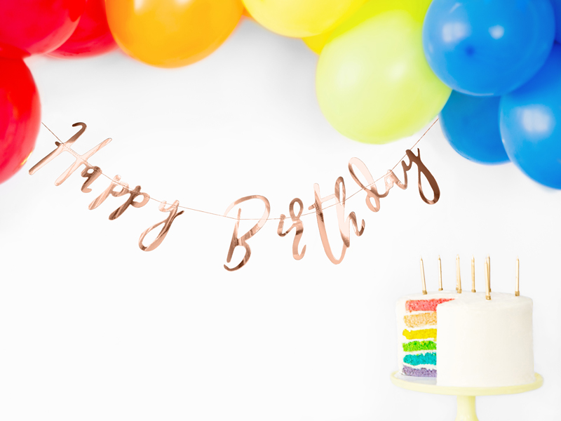 Baner Happy Birthday, różowe złoto, 16,5x62cm - obrazek 6