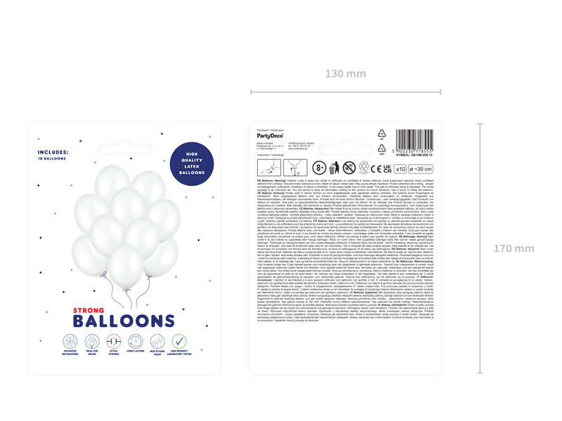 Balony Strong 30cm, Metallic Pure White (1 op. / 10 szt.) - obrazek 3