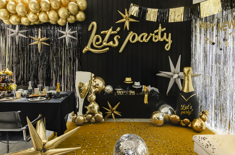 Balon foliowy Let's party, 230x80 cm, złoty - obrazek 3
