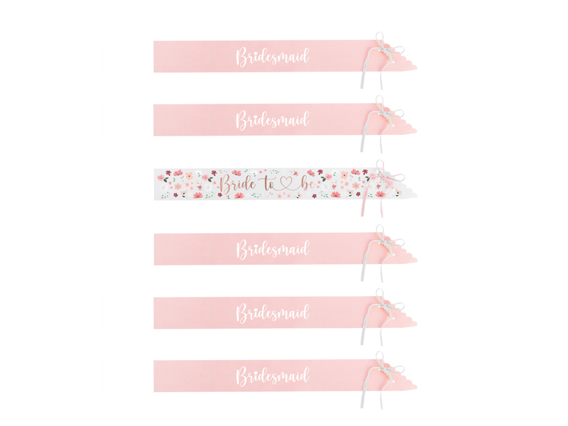 Szarfy Bride to be i Bridesmaid, mix, 76cm (1 op. / 6 szt.) - obrazek 2