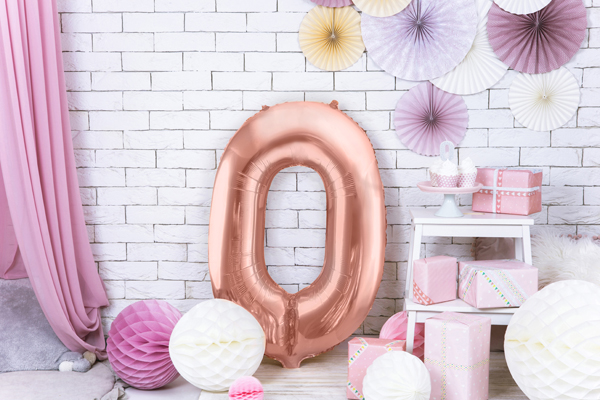 Balon foliowy Cyfra ''0'', 86cm, różowe złoto - obrazek 2