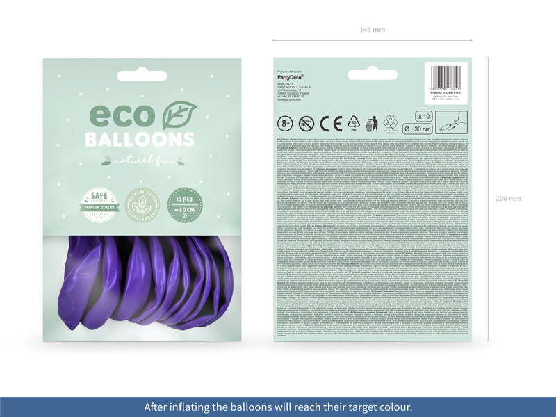 Balony Eco 30cm metalizowane, fiolet (1 op. / 10 szt.) - obrazek 2