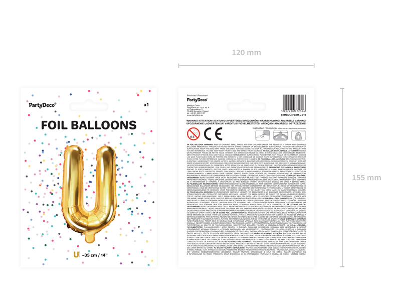 Balon foliowy Litera ''U'', 35cm, złoty - obrazek 5