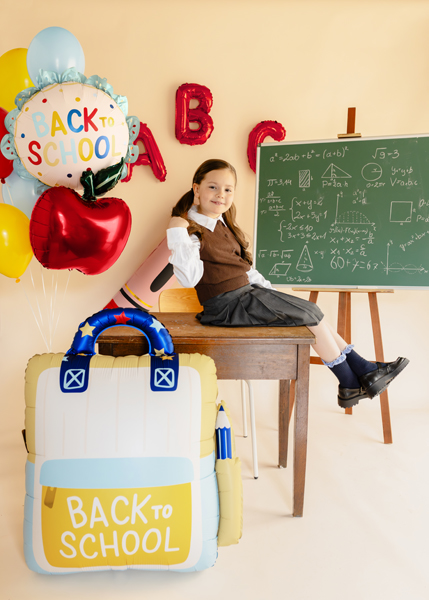 Balon foliowy pastylka z falbanką Back to school, 52x52 cm, kremowo-niebieski - obrazek 3