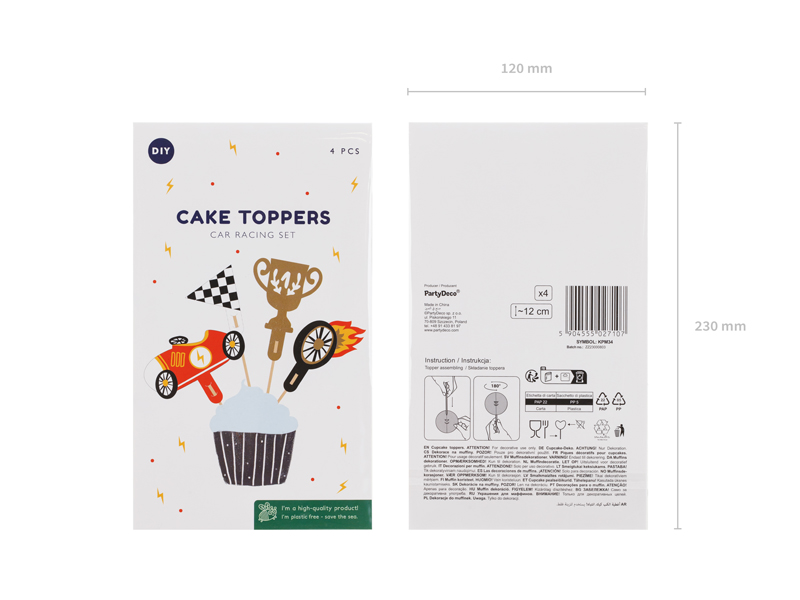 Dekoracje do muffinek Autka, 12 cm, mix (1 op. / 4 szt.) - obrazek 9