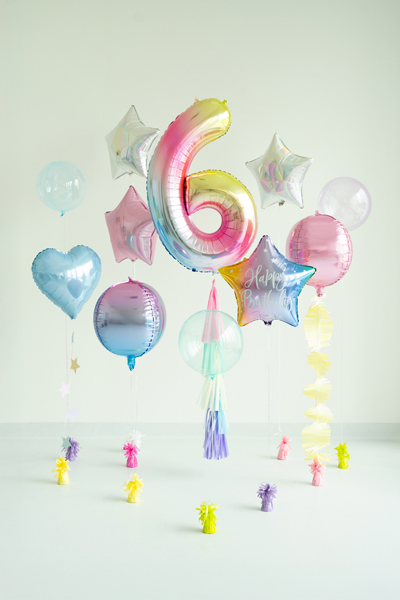 Balon foliowy Cyfra ''6'', 86cm, pastelowy tęczowy - obrazek 2