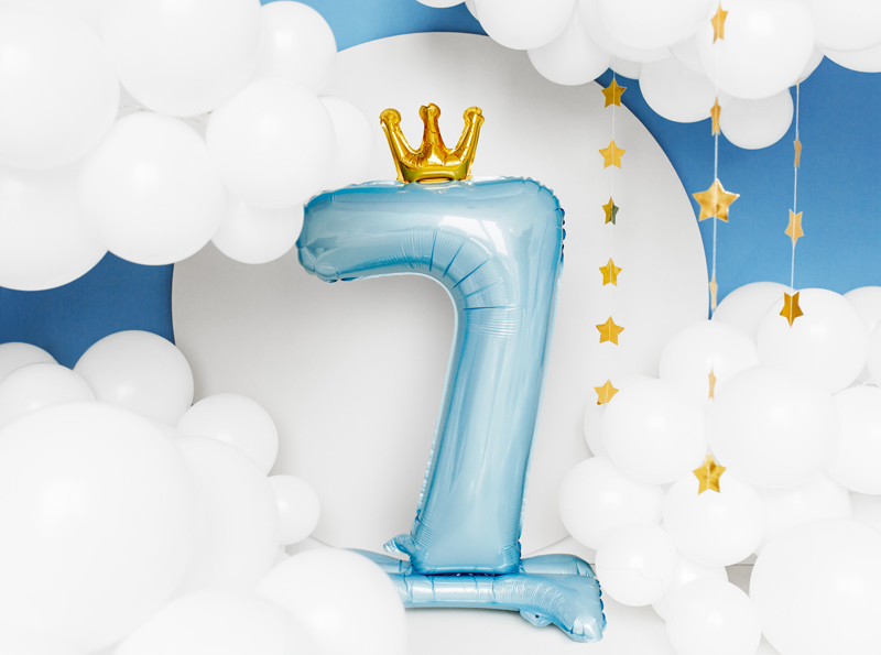 Stojący balon foliowy cyfra ''7'', 84 cm, błękit - obrazek 2