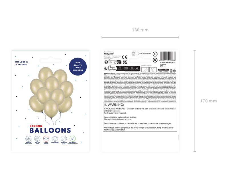 Balony Strong 27 cm, Metallic Cold Gold (1 op. / 10 szt.) - obrazek 3