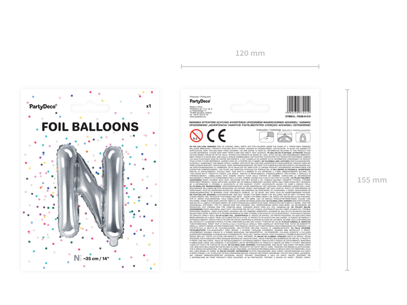 Balon foliowy Litera ''N'', 35cm, srebrny - obrazek 3