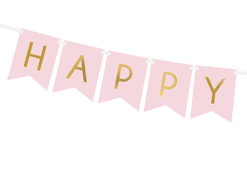 Baner Happy Birthday, j. różowy, 15 x 175 cm - obrazek 2